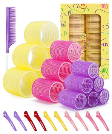 IENIN Self Grip Hair Roller  29 PCS 3 Sizes Velcro Hair Curlers Set with Clips and Hair Comb  Salon Hair Dressing Curlers  Jumbo Hair Rollers for Long Hair  Medium and Short Hair Bangs Volume Multi-colored