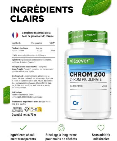 Chromium Picolinate - 200 mcg Pure Chromium per Tablet - 365 Tablets per Year - Pure - No Additives - High Dosed - Vegan - Buy Online on GoSupps.com