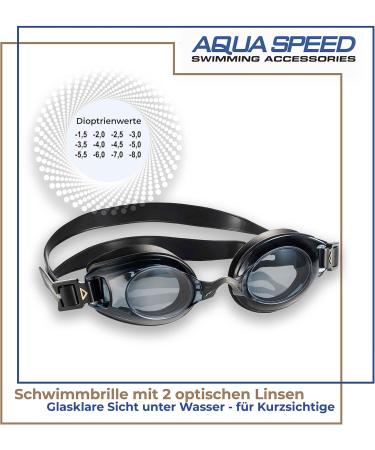 Aqua Speed Lumina Prescription Swimming Goggles - Anti-Fog Dioptria -1.5 to -8.0 Includes 5 Nose Bridges & Box | Black Tint -4.5 - Buy Online on GoSupps.com