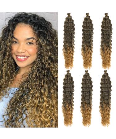 Maysa Ocean Wave Crochet hair 22in Soft Curly Crochet Hair Deep Wave Braiding Crochet Hair Ocean Wave Crochet Synthetic Hair Extensions (6Packs, #1BT27) 22 Inch (Pack of 6) #1BT27