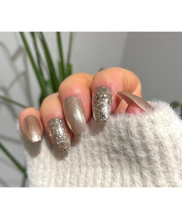 TEN NAILS 24pcs Ballerina False Nails Fake Coffin Long Tips 12 Sizes with Glue (Champagne Gold 30pcs) - Buy Online on GoSupps.com