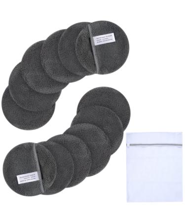 SUNLAND Reusable Makeup Remover Pads for Face Eyes Lips Microfiber Face Cleansing Gloves Washable Makeup Remover Cloth with Laundry Bag Rounds Pads round 4inchx12pack dark grey