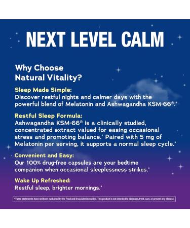 Natural Vitality Calm Sleep Melatonin and Ashwaganda KSM-66 Capsules | 100% Drug Free | 60 Count - Buy Online on GoSupps.com