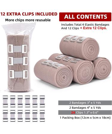 FRESINIDER Elastic Bandage Wrap 4 Pack (2 X 3 + 2 X 4 Wide Rolls) + 24 Clips | Stretch Compression Bandage Up to 15ft | Ideal for Medical, Sports, Sprains | Calf, Ankle & Foot Support - 4 Count - Buy Online on GoSupps.com
