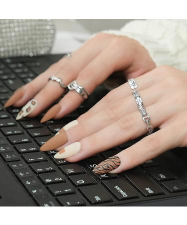 Jofay Fashion Salon Short Almond Press on Nails Vintage Acrylic Fake Nail Tips - Matte Amber | 24 Nail Kit for Women and Girls - Buy Online on GoSupps.com