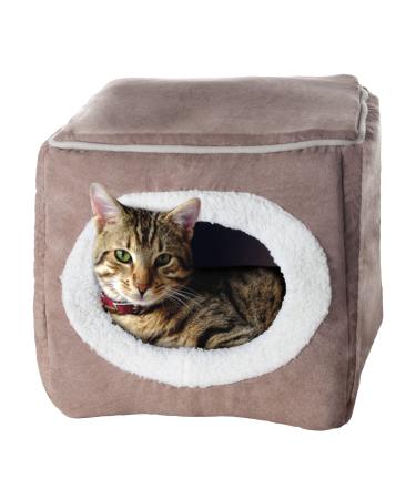 Cat House Collection - Indoor Bed with Removable Foam Cushion - Cat Cave for Puppies, Rabbits, Guinea Pigs, and Other Small Animals by PETMAKER (Dark Brown) Light Brown