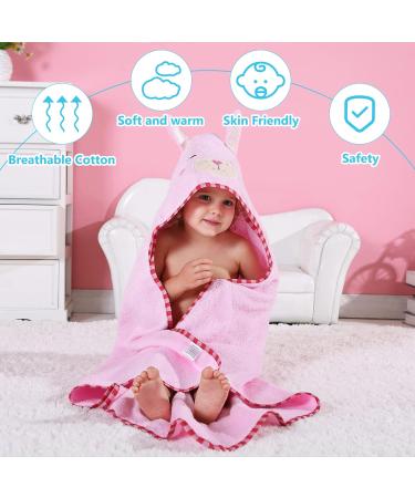 COOKY.D Hooded Baby Bath Towel - 100% Soft Cotton Kids Towelling Bathrobe - 90 x 90cm - Light Pink Rabbit - for Girls Boys 0-6 Years - Buy Online on GoSupps.com