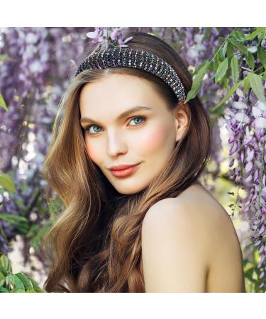 Minkissy Rhinestones Crystal Padded Headbands Blue Rhinestone Diamond Shiny Hairband Wide Glitter Beaded Hair Hoop for Women Party Wedding Headpiece Hair Accessories - Buy Online on GoSupps.com