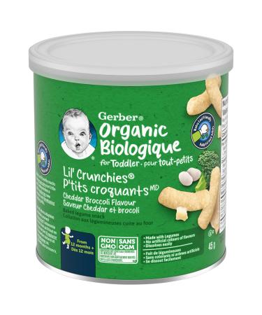 GERBER Organic Lil CRUNCHIES Cheddar & Broccoli Toddler Snacks 12+ Months 45 g 6 Pack Cheddar Broccoli