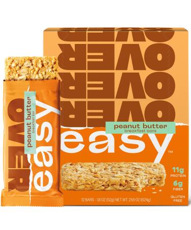 OVER EASY Peanut Butter Breakfast Bars | All Natural, Clean Ingredient Protein Bars | Breakfast & Cereal Bars | 12 Protein Snack Bars Gluten Free, Dairy Free, Soy Free Peanut Butter 12 Count (Pack of 1)