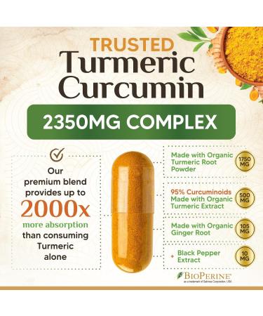 Turmeric Curcumin Supplement 2350mg - 95% Curcuminoids with Organic Turmeric & Ginger BioPerine Black Pepper for Best Absorption Nature's Vegan Joint Support Non-GMO Bottled in USA - 360 Capsules 360 Count (Pack of 1) - Buy Online on GoSupps.com