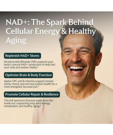 SHED NAD+ Supplement Vitality Complex with Nicotinamide Riboside (NR) Alpha-GPC TMG & Methylated B Vitamins Supports Energy Focus Cellular Health & Aging 60 Capsules - Buy Online on GoSupps.com
