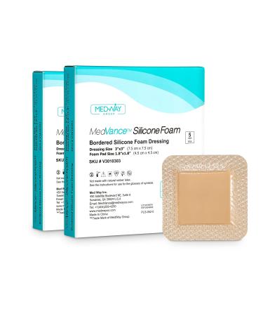 MedVanceTM Silicone - Bordered Silicone Adhesive Foam Dressing, Size 3"x3", (1.8"x1.8" pad), Box of 10 dressings