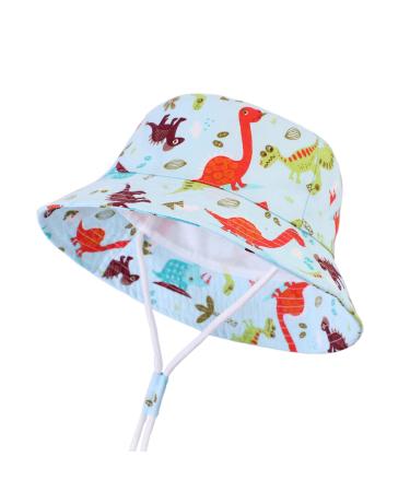 LANGZHEN Beach Sun Protection Hat for Baby Girls Adjustable Toddler Kids Hat Wide Brim Summer Play Hat with Chin Strap Colorful dinosaurs 2-4 Years - Buy Online on GoSupps.com