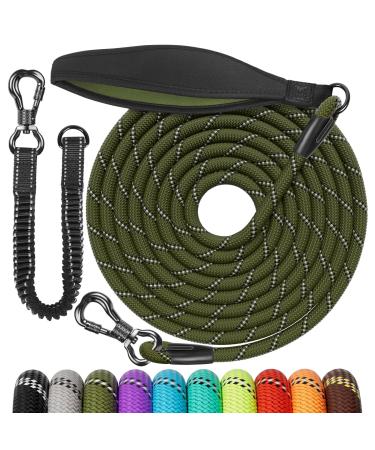 Aystkniet Bungee drag line for dogs 3m 5m 10m 15m 20m 30m shock -absorbing dog leash with padded handle reflective threads lockable hook for medium large dog 20m 8mm army green