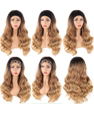 LEOSA Ombre Body Wave Blonde Headband Wig - 24 inch Long Synthetic Wavy Wig for Black Women - Buy Online on GoSupps.com