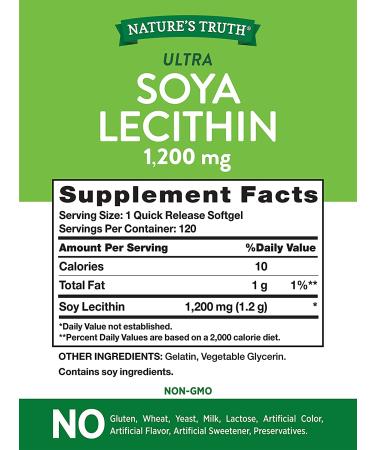 Nature's Truth Ultra Soy Lecithin 1200mg Capsules - 120 Softgels, Non-GMO & Gluten Free Supplement - Buy Online on GoSupps.com