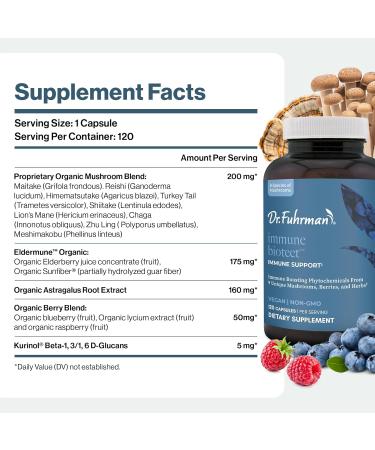 Dr. Fuhrman All Natural Immune Support Supplement | Whole-Food Derived Vitamin for Immunity Defense | Organic Mushrooms, & Berries | Organic Lion s Mane, Maitake, Reishi, and Elderberry | 120 Caps - Buy Online on GoSupps.com