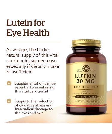 Solgar Lutein 20 mg - 60 Softgels | Eye Health & Antioxidant Support - Buy Online on GoSupps.com