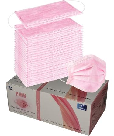 EBAT 50 Pcs (1 Box) Pink Disposable Face Masks 3-Ply Non-Woven High Filtration Ventilation Security Hygiene Protection for Adults Women 50 Count (Pack of 1) 3ply Pink 50 Pcs