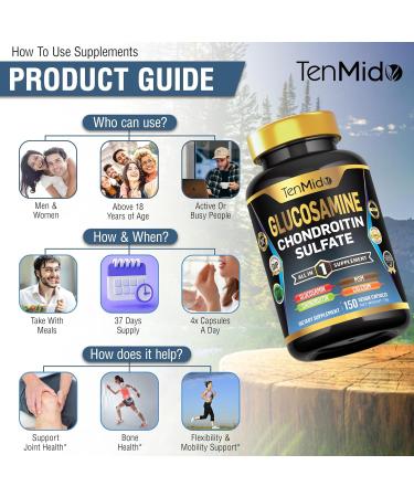 Tenmido Glucosamine Chondroitin MSM Supplement for Men and Women - 4in1 Formula - Joint & Bone Health Support - 150 Capsules - Buy Online on GoSupps.com