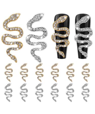 WOKOTO 12pcs Snake Nail Charms For Acrylic Nails 6 Gold And 6 Silver Snake Nail Rhinestones And Charms For Women Nail Art 3d Nail Decorations Snake Alloy Nail Jewels And Rhinestones 3d Nail Charms KIT1 Gold & Silver - Buy Online on GoSupps.com