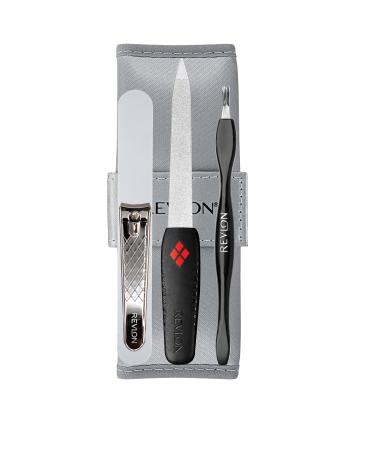 Manicure Set by Revlon, Cuticle Trimmer, Nail Clipper, Nail File & Nail Buffer, Nail Care Tools, Smooths & Shapes, Easy to Use, 4 Piece Set
