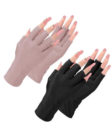 Abeillo 2Pairs UV Gloves for Gel Manicures UPF 50+ UV Nail Protection Gloves UV Light Gloves for Gel Nails Lamp Fingerless UV Gloves Prevent Hands from UV Harm (Pink Purple)