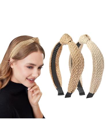 Straw Headbands for Women & Girls | Fashionable, No-Slip Diademas Para Mujer De Moda | Cute Braid Top Knot Headband | Summer Beach Hair Accessories - Buy Online on GoSupps.com