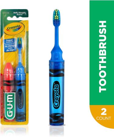 Crave Clean: GUM Crayola Kids' Travel Toothbrush with Antibacterial Bristles, Soft, Ages 4+, 2 Count - Buy Online on GoSupps.com