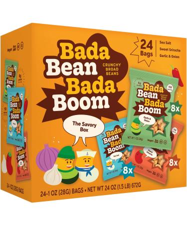 Enlightened Bada Bean Bada Boom - Plant-Based Protein, Gluten Free, Vegan, Crunchy Roasted Broad (Fava) Bean Snacks, 110 Calories per Serving, Savory Box, 1 oz, 24 Pack The Savory Box 1 Ounce (Pack of 24)