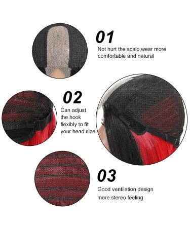 Red Peekaboo Synthetic Bob Wig for Women | Shoulder Length Black with Red Highlights | Blunt Cut Lace Front Bob Wig for Daily Party Wear - Buy Online on GoSupps.com