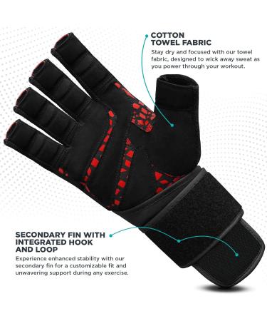 RDX Fitness Gloves - Maya Hide Leather 50cm Wrist Protection for Weight Lifting & Bodybuilding - Padded Handle Training Gloves (Red) - Buy Online on GoSupps.com