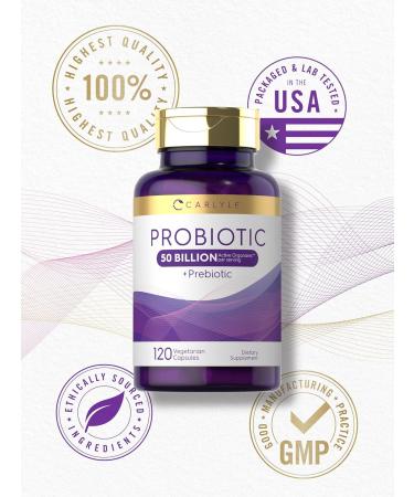Carlyle Probiotics with Prebiotics | 120 Capsules | 50 Billion Active Organisms | Non-GMO & Gluten Free Supplement - Buy Online on GoSupps.com