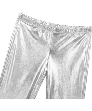 Inhzoy Men's Shiny Metallic Holographic Disco Flared Bell Bottom Pants - Silver Medium | Fashion Dance Trousers - Buy Online on GoSupps.com