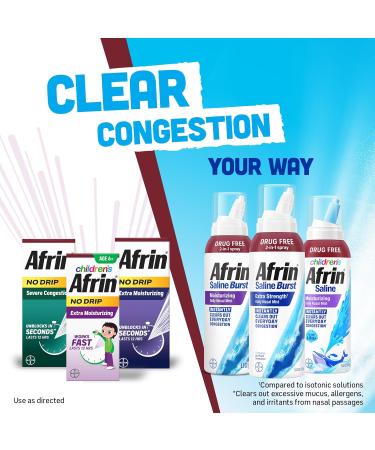 Afrin Saline Burst Extra Strength Daily Nasal Mist, Nose Spray for Everyday Congestion Relief, Hypertonic Seawater Saline Nasal Spray with Dual Nozzle, Drug Free Sinus Rinse, 5 oz - Buy Online on GoSupps.com
