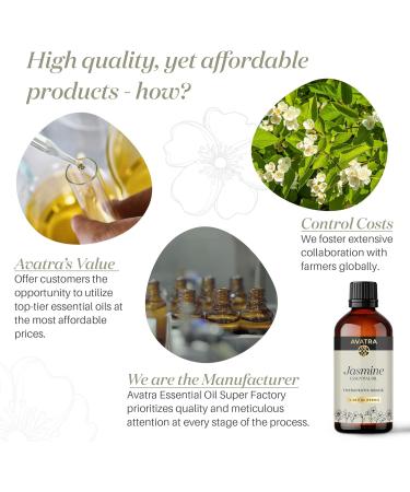 Avatra Pure Jasmine Essential Oil 3.38 Oz | Natural Aromatherapy & Perfume Oil for Diffusers & Hair Care - 100% Pure Jasmine - Buy Online on GoSupps.com
