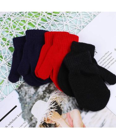 URATOT 6 Toddler Knitted Magic Stretch Gloves | Winter Warm Soft Baby Mittens 5-8 Years | Black Navy Red - Buy Online on GoSupps.com