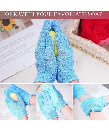 4 Pairs Exfoliating Bath Gloves | Double Sided Scrub Mitts for Shower and Spa | Body Scrubber Glove Set in Yellow, Red, Pink, Light Blue - Buy Online on GoSupps.com