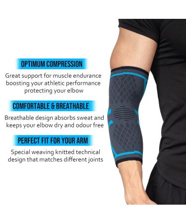 360 Relief Compression Elbow Brace Sleeve for Men and Women | Joint Pain Relief Tendonitis Support | Large Blue with Mesh Laundry Bag - Buy Online on GoSupps.com