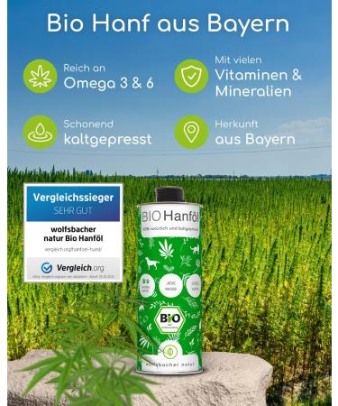 Wolfsbacher Organic Hemp Oil for Dogs - 1L Cold-Pressed | Omega 3 & 6 | 100% Organic from Germany | DE- KO-060 - Buy Online on GoSupps.com