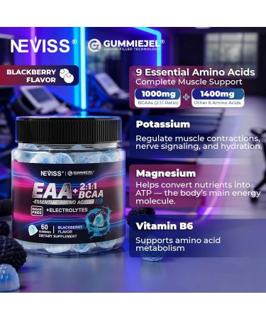 EAA Gummies Supplements All 9 Essential Amino Acids Supplement BCAA Amino Acids Gummies for Men Women Branched-Chain Aminos & Electrolyte Hydration Gummies Gluten Free Raspberry Flavor Vegan 60ct - Buy Online on GoSupps.com