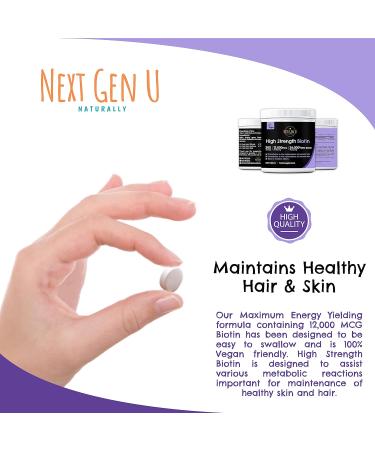 Biotin Hair Growth Tablets 365 - 12,000mcg High Strength | Vegan Supplement for Hair, Skin, Nails | 1 Year Supply | Gluten Free - Buy Online on GoSupps.com
