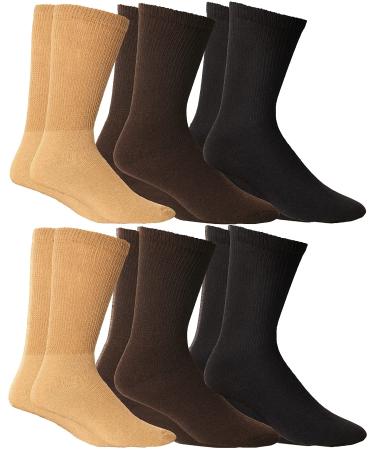 Yacht & Smith Mens or Womens Solid Color Cotton Diabetic Dress Crew Socks Value Pack (White - 12 Pairs 10-13) Mens Brown Mixed Crew - 6 Pairs One Size