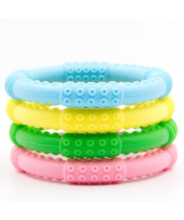 Bonbino Teether Rings - 4 Pack Silicone Sensory Teething Rings for Soothing Baby Gum Pain - Multicolor Unisex - Buy Online on GoSupps.com
