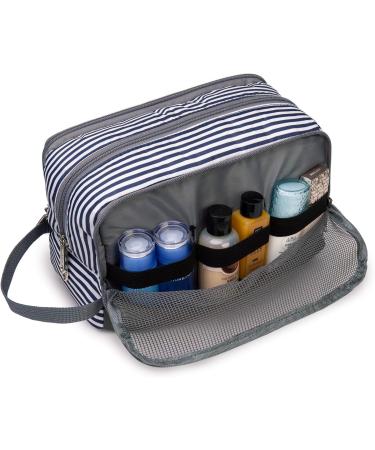 WANDF Water-Resistant Nylon Travel Toiletry Bag | Lightweight Dopp Kit for Men and Women - A-Blue Stripe - Buy Online on GoSupps.com