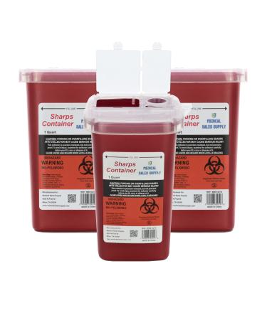 Medical Sales Supply 1 Quart Size (Pack of 3) Sharps Disposal Container - Approved for Home and Professional use
