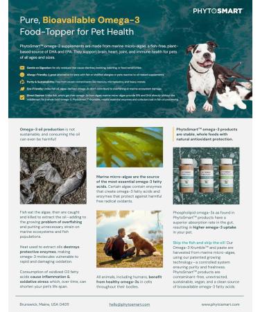 PhytoSmart Omega-3 Krumble DHA for Pets in 20 Grams Trial Size. Pure Un-extracted Marine Micro-Algae Providing Pets Total Body Support with Whole Food Essential Fatty Acids. - Buy Online on GoSupps.com