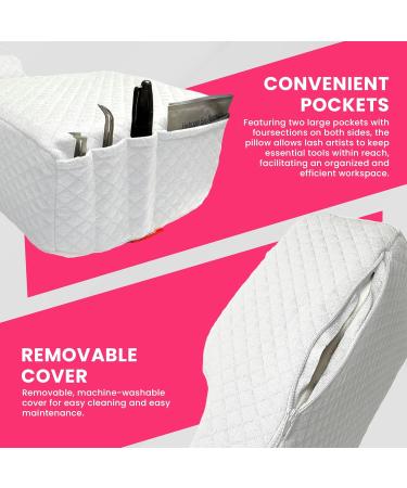 Pillow for Eyelash Extensions - Curved Memory Foam with Neck Support & Tool Pockets | Best Lash Bed Pillow (White - Buy Online on GoSupps.com