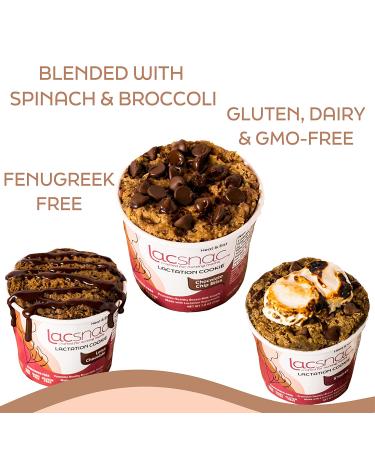Lacsnac Lactation Cookie Cup Variety Pack - Nursing Moms' Favorite - 6 Pack of Chocolate Chip Bliss, Lotsa Chocolate, S'mores - With Flax Seeds, Brewer's Yeast, Spinach - Promotes Lactation Support & Healthy Milk Supply - GMO-free, Gluten-free - Buy Online on GoSupps.com